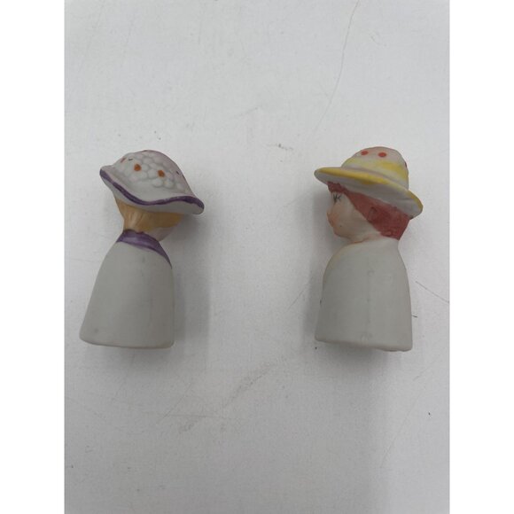 Vintage Ceramic Lady Figurine Set With Hats Hand-Painted Details Collectible Hom - Picture 3 of 5
